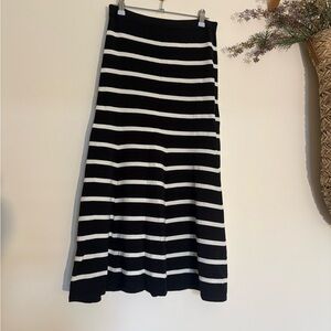 Intermix Exclusive Knit Midi Skirt Black White Striped XS NWT